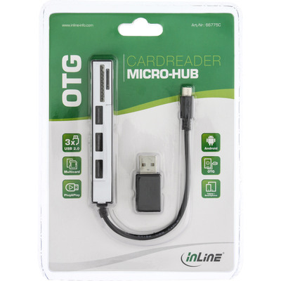 InLine® USB OTG Cardreader & 3-fach USB 2.0 Hub, für SDXC/microSD, mit Adapter (Produktbild 2)