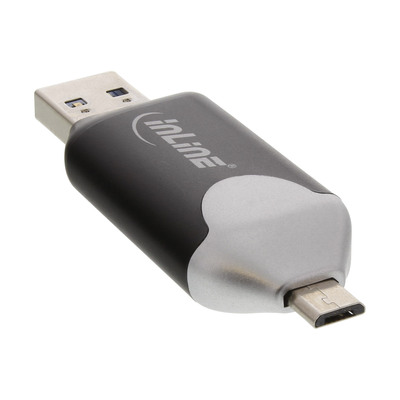 InLine® USB3.0 Dual Cardreader, USB A und Micro-USB 2.0 für SDXC und microSDXC (Produktbild 2)