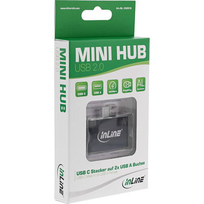 InLine® Mini USB 2.0 Hub, USB C Stecker auf 2x USB A Buchse, schwarz (Produktbild 3)