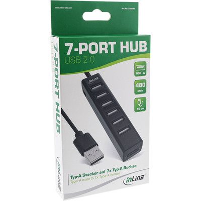 InLine® USB 2.0 Hub, 7 Port, schwarz, mit USB DC Kabel, schwarz (Produktbild 3)