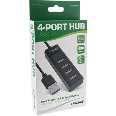 InLine® USB 2.0 Hub, 4 Port, schwarz, mit USB DC Kabel, Kabel 30cm, schmal (Produktbild 3)
