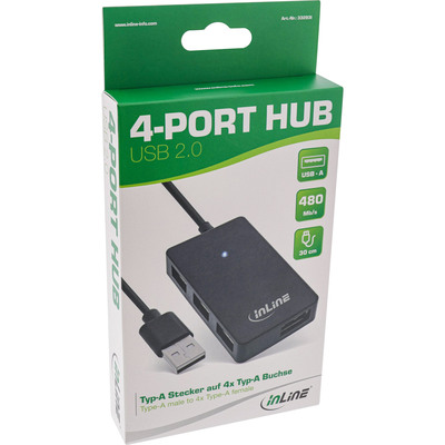 InLine® USB 2.0 Hub, 4 Port, schwarz, mit USB DC Kabel, Kabel 30cm (Produktbild 6)