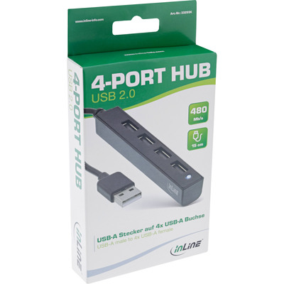 InLine® USB 2.0 4-Port Hub, USB-A Stecker auf 4x USB-A Buchse, Kabel 15cm (Produktbild 3)