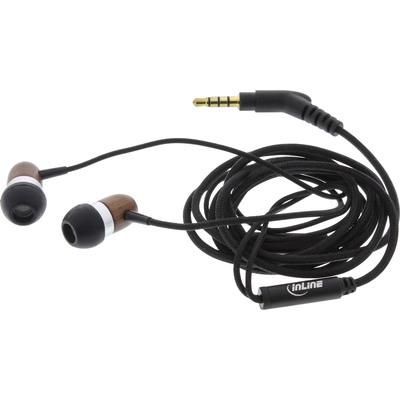 InLine® woodin-ear, In-Ear Headset mit Kabelmikrofon und Funktionstaste, Walnuss (Produktbild 2)