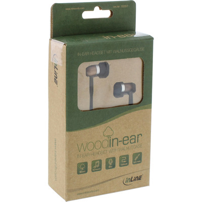 InLine® woodin-ear, In-Ear Headset mit Kabelmikrofon und Funktionstaste, Walnuss (Produktbild 6)