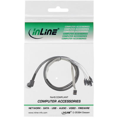 InLine® Mini SAS HD Kabel, SFF-8643 gewinkelt zu 4x SATA + Sideband, 0,5m (Produktbild 11)