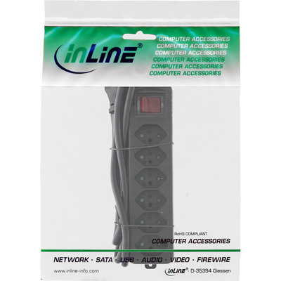 InLine® Steckdosenleiste SCHWEIZ, 6-fach, mit Schalter, 1,5m, schwarz (Produktbild 3)