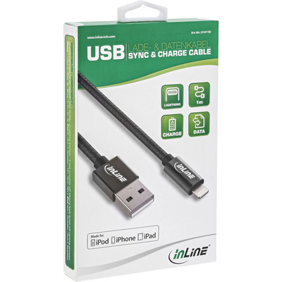 InLine® Lightning USB Kabel, für iPad/iPhone schwarz/Alu, 2m MFi-zertifiziert (Produktbild 2)