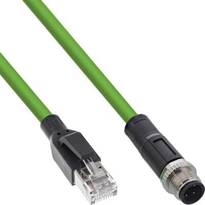 InLine® Industrie Netzwerkkabel, M12 4-pin D-kodiert St. zu RJ45 St., PUR, 15m