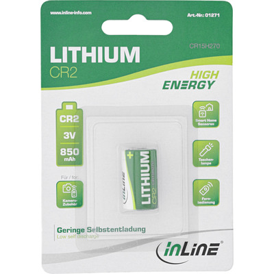 InLine® Lithium High Energy Batterie, Fotobatterie, CR2, 3V 850mAh, 1er Pack (Produktbild 1)