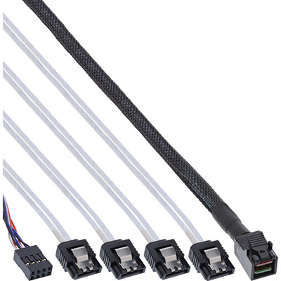 InLine® Mini SAS HD Kabel, SFF-8643 zu 4x SATA + Sideband, 1m (Produktbild 1)
