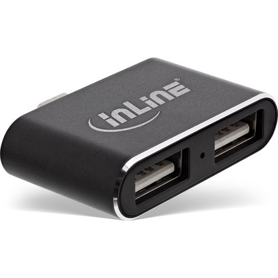 InLine® Mini USB 2.0 Hub, USB C Stecker auf 2x USB A Buchse, schwarz (Produktbild 1)