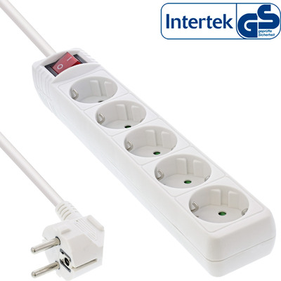 InLine® Steckdosenleiste, 5-fach Schutzkontakt, mit Schalter, 1,5m, weiß (Produktbild 1)