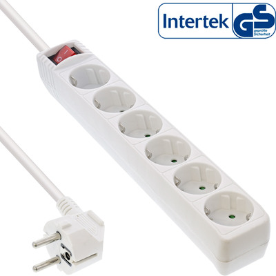 InLine® Steckdosenleiste, 6-fach Schutzkontakt, mit Schalter, 1,5m, weiß (Produktbild 1)