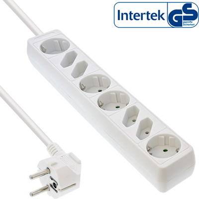 InLine® Steckdosenleiste, 8-fach, 4x Schutzkontakt + 4x Euro, 1,5m, weiß (Produktbild 1)