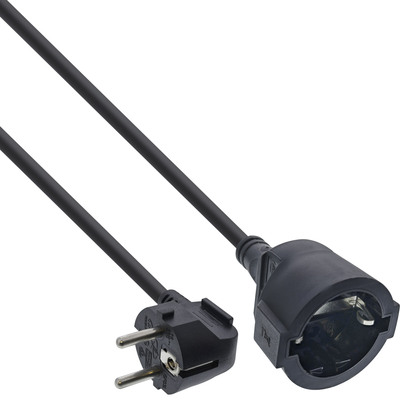 InLine® Strom-Verlängerung Schutzkontakt Stecker gewinkelt/Buchse, schwarz, 1,5m (Produktbild 1)