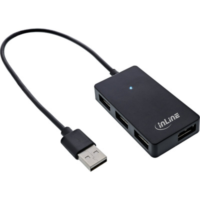 InLine® USB 2.0 Hub, 4 Port, schwarz, mit USB DC Kabel, Kabel 30cm (Produktbild 1)