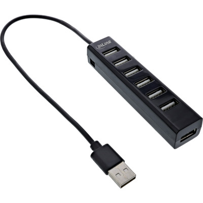 InLine® USB 2.0 Hub, 7 Port, schwarz, mit USB DC Kabel, schwarz (Produktbild 1)