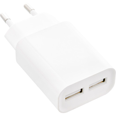 InLine® USB Ladegerät DUO, Netzteil 2-fach, 100-240V zu 5V/2.1A, weiß (Produktbild 1)