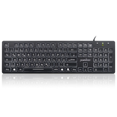 Perixx PERIBOARD-317, DE, beleuchtete Tastatur, USB kabelgebunden, große Druckbuchstaben, schwarz (Produktbild 1)