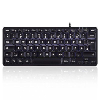 Perixx PERIBOARD-332B DE, Mini-Tastatur, USB kabelgebunden, Hintergrundbeleuchtung, schwarz