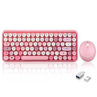 Perixx PERIDUO-713 DE, Mini Tastatur und Maus Set, Retro Vintage Design, rosa (Produktbild 1)