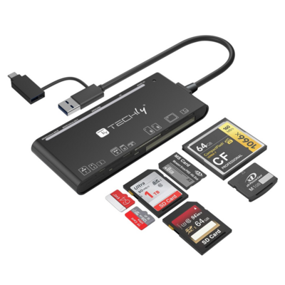Techly SD-Speicherleser 7 in 1 USB-A 3.0 und USB-C -- 