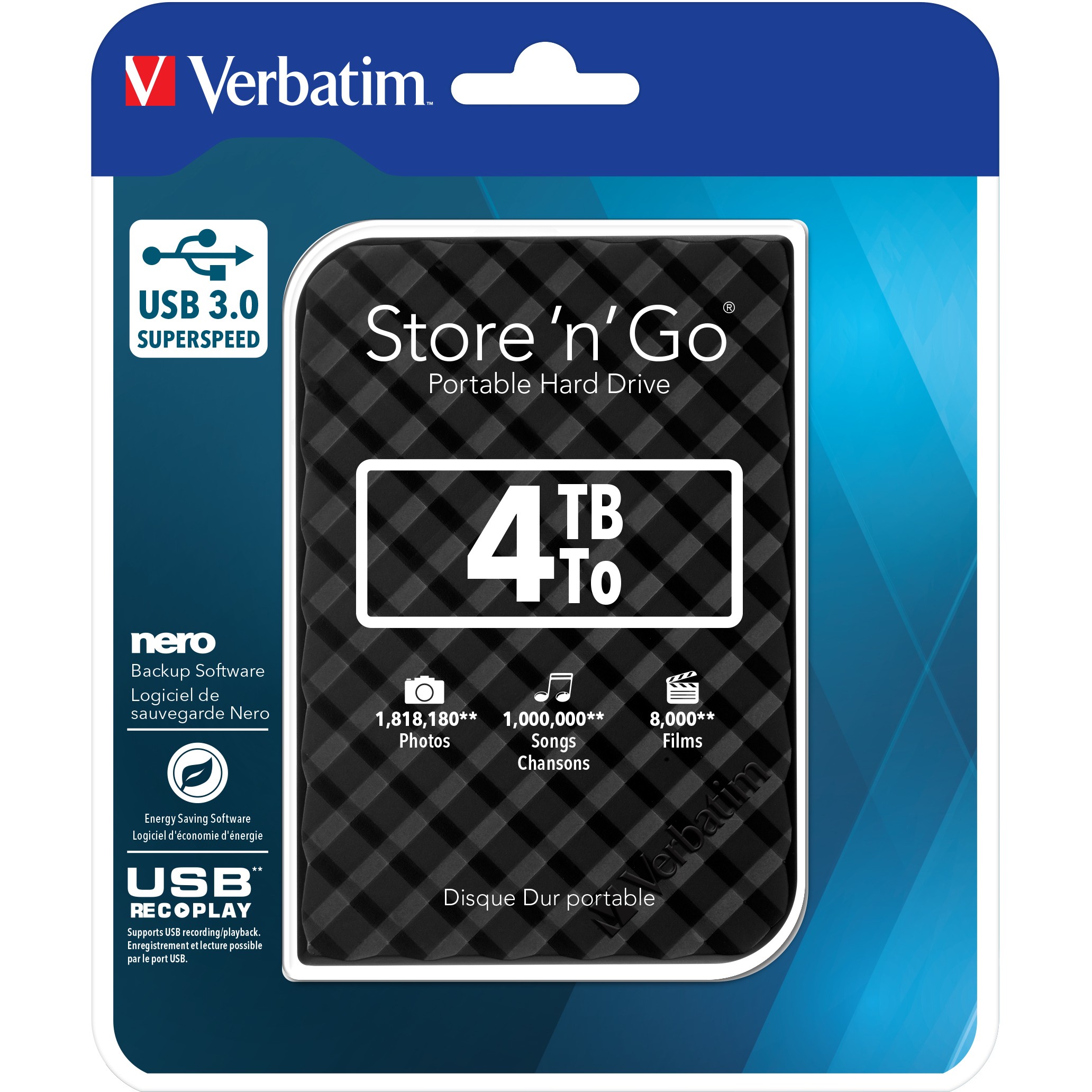 Verbatim 6.3cm (2.5)   4TB USB 3.0 Store'n Save Gen2 Black