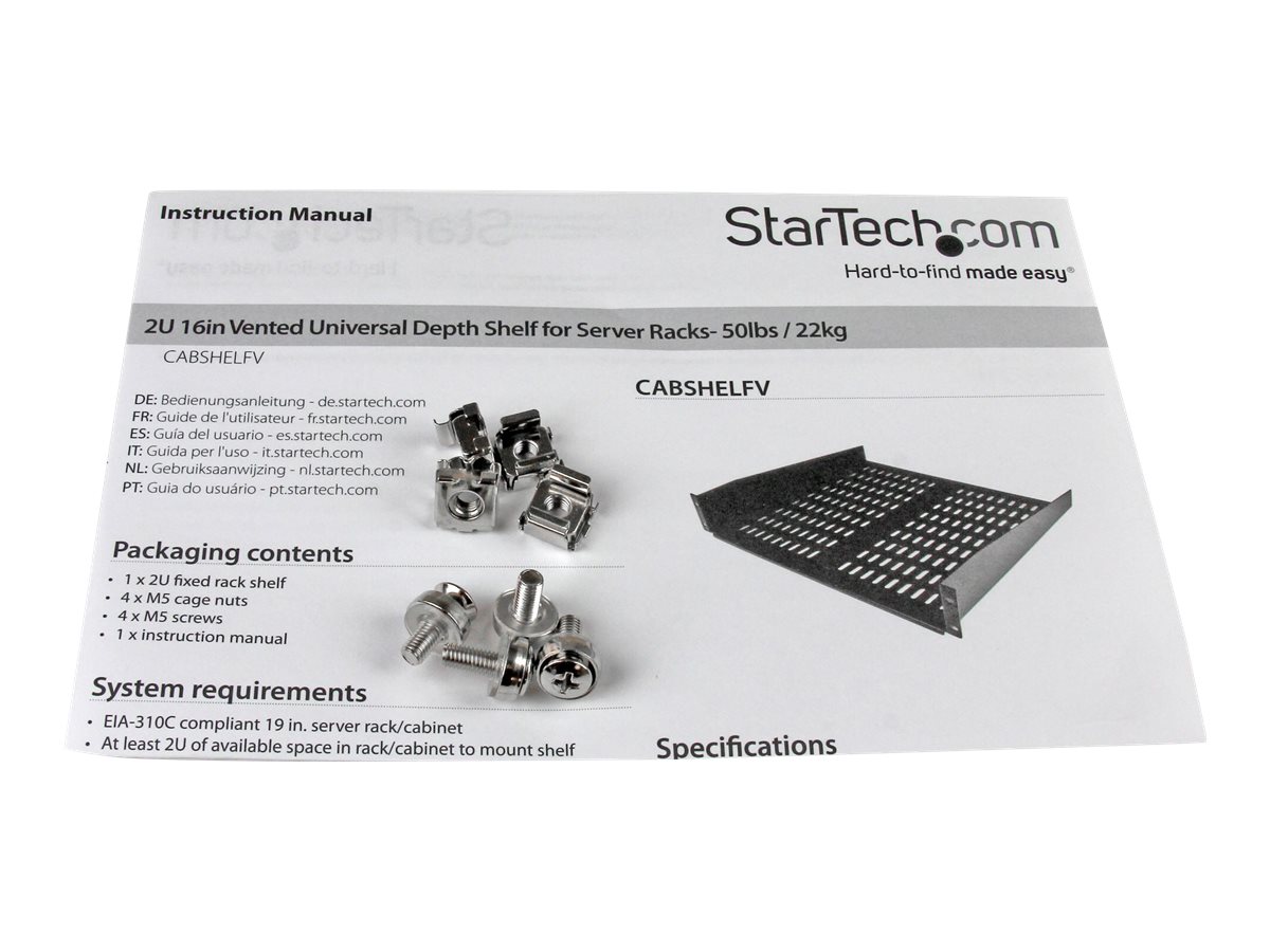 STARTECH 2U 16in Rack Mount Shelf