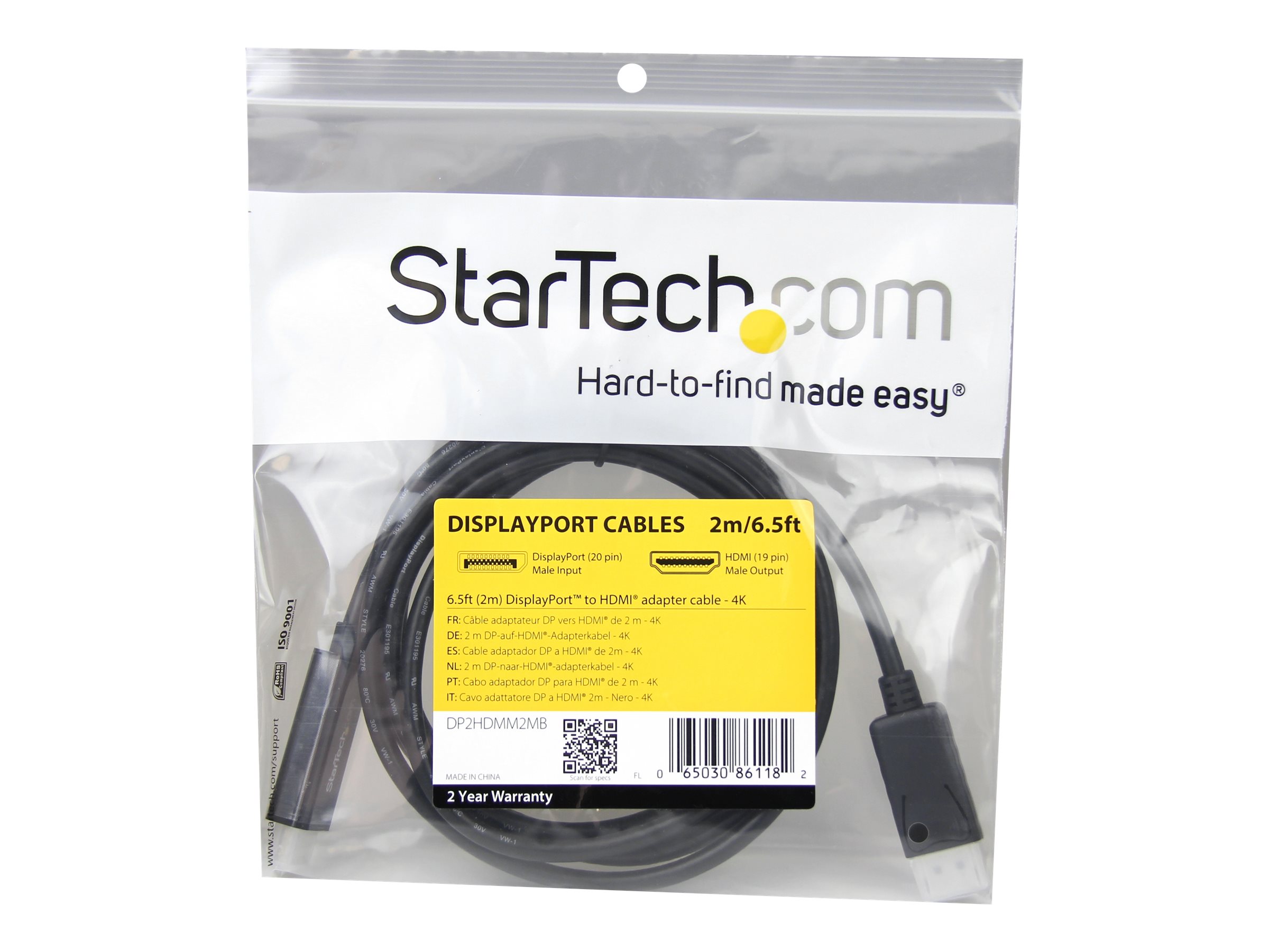 STARTECH 2m DP to HDMI cable - 4K