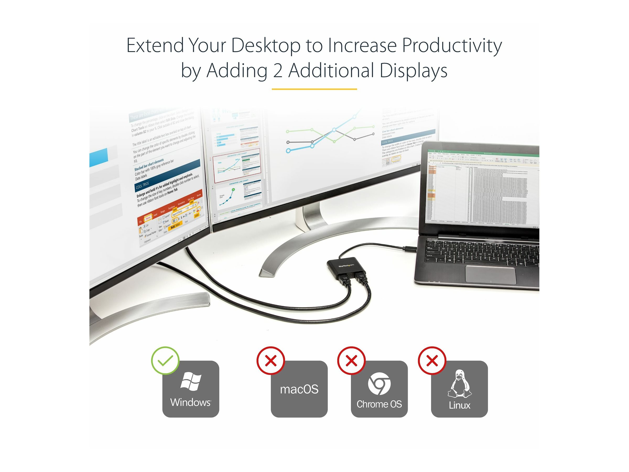 STARTECH USB to Dual HDMI Adapter - 4K