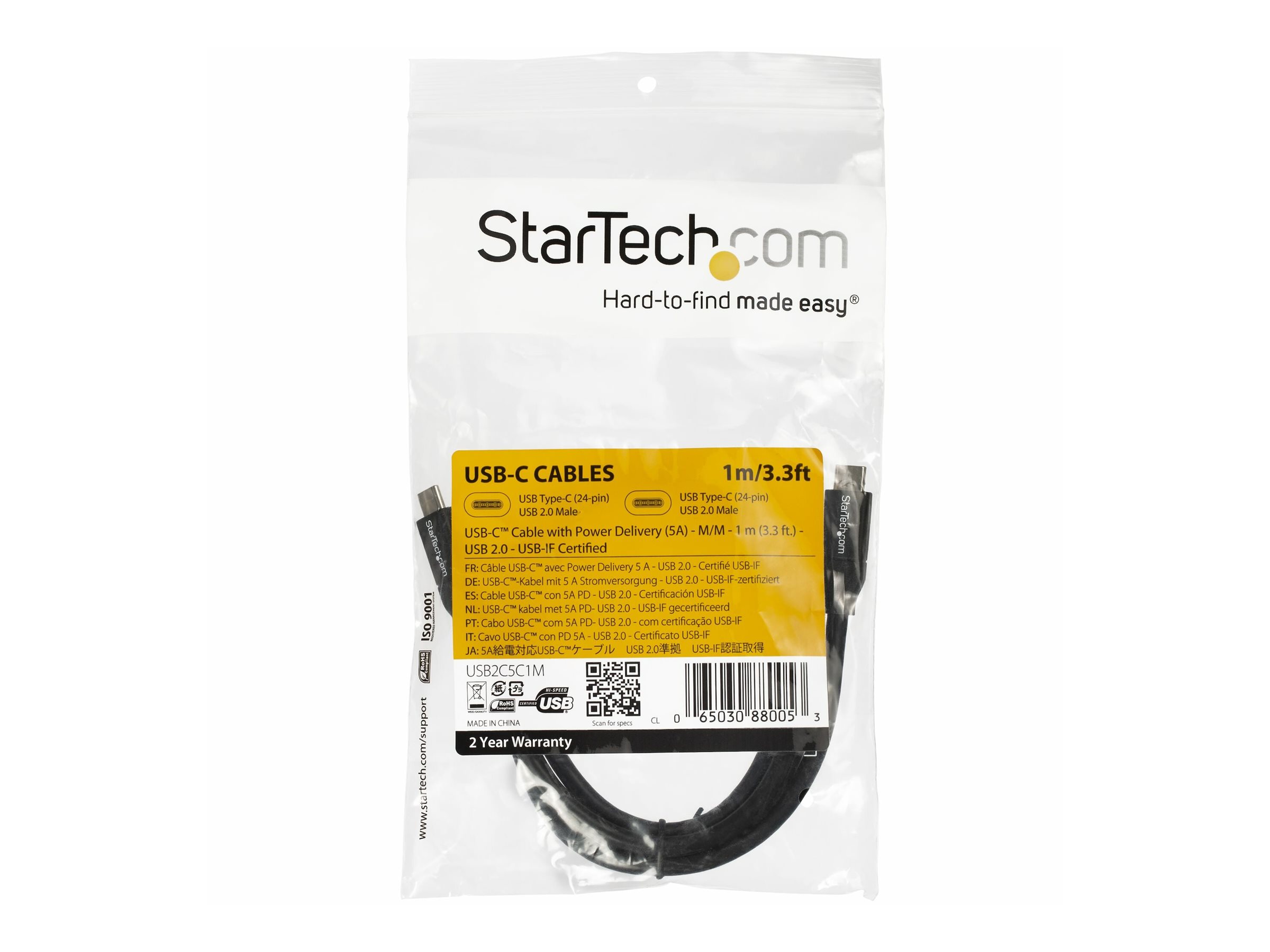 STARTECH 1m 3ft USB C Cable w/ 5A PD