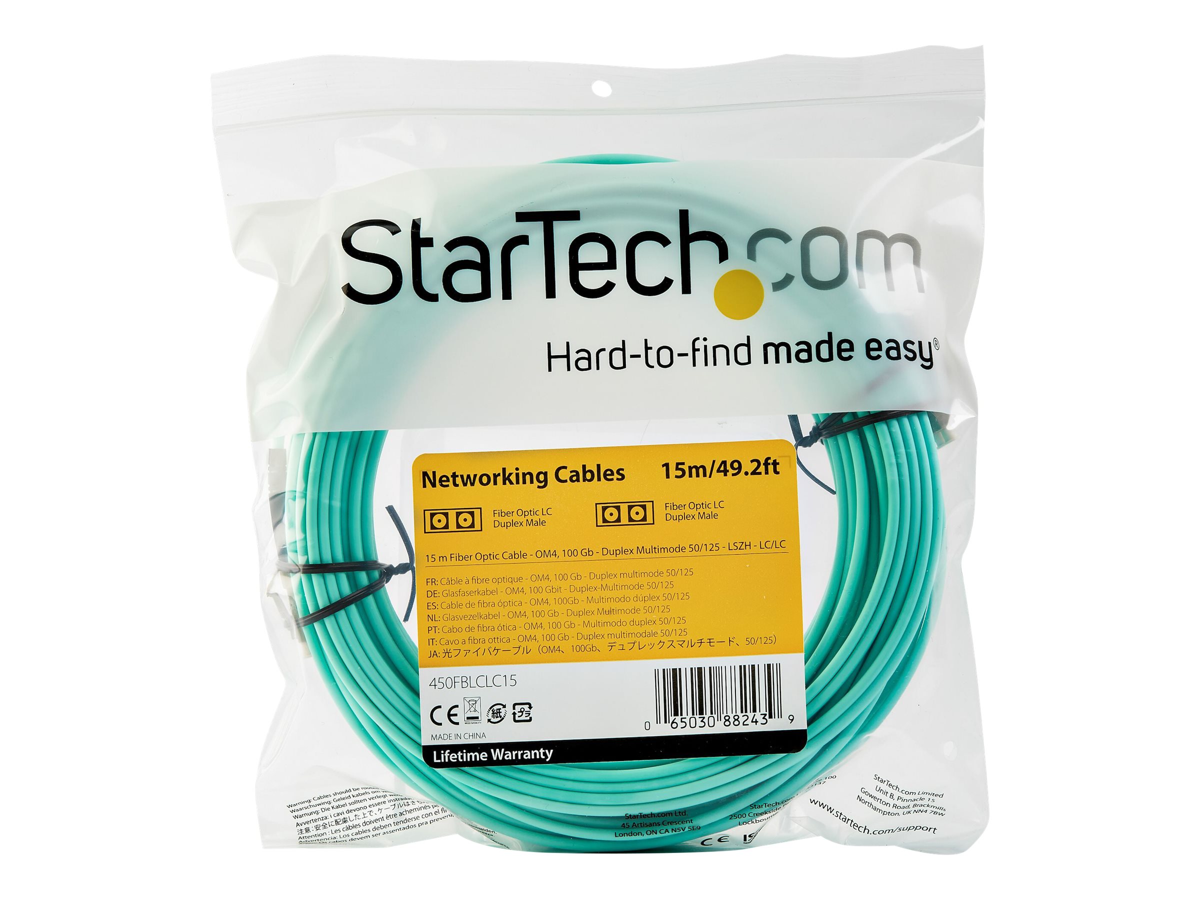 STARTECH 15m OM4 Fiber Optic Patch Cord