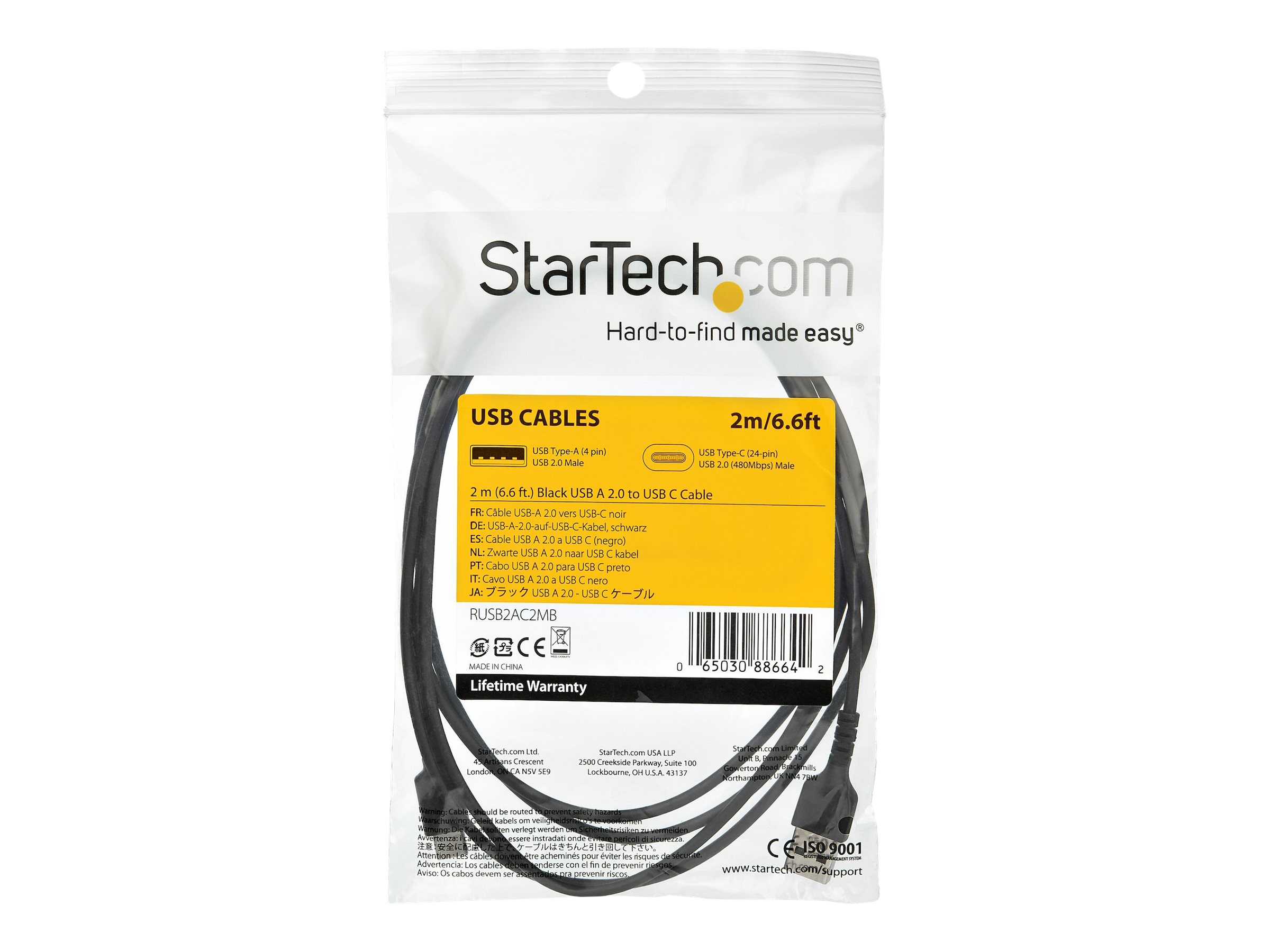 STARTECH 2m USB 2.0 to USB-C Cable