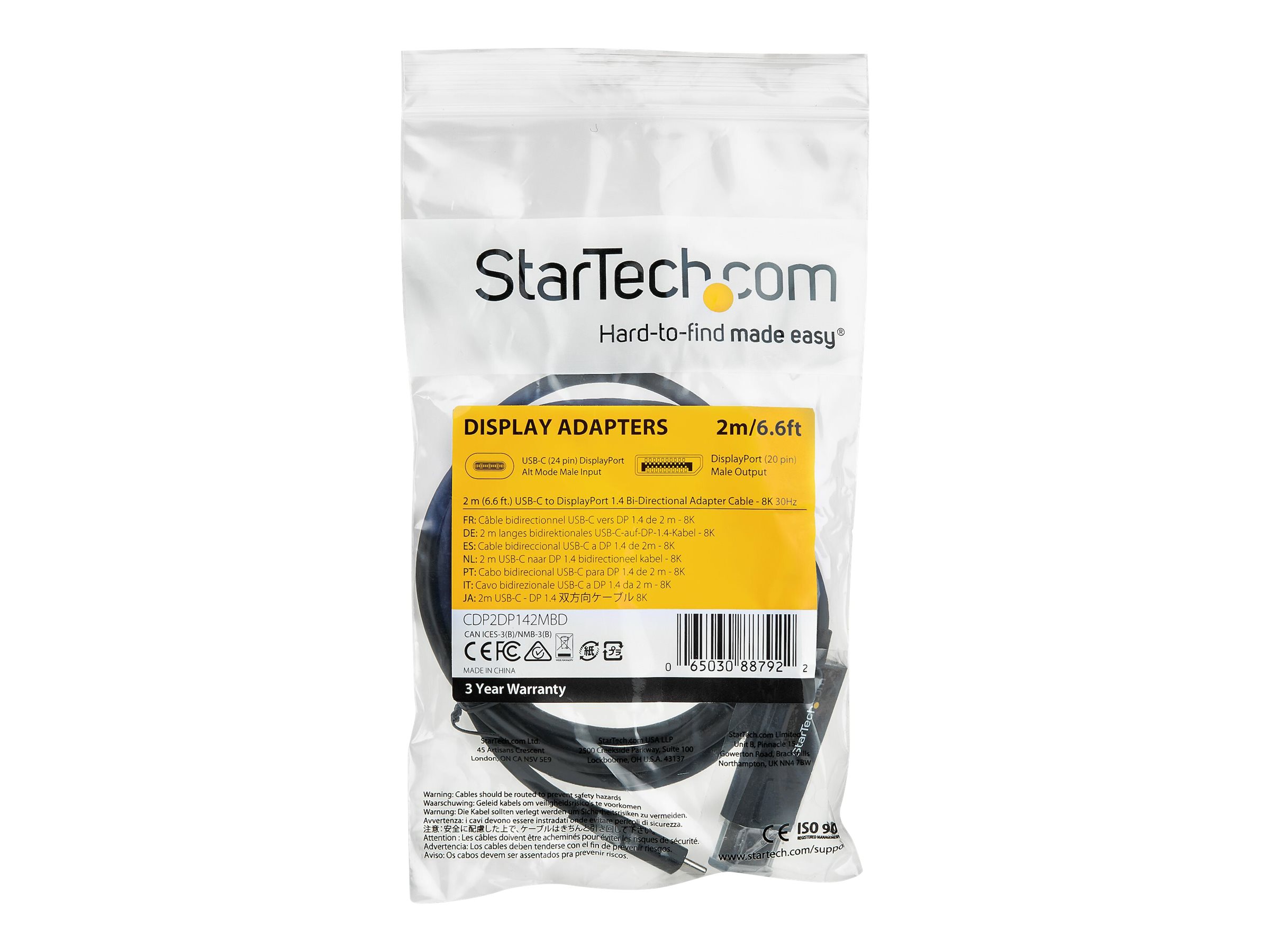 STARTECH 6.6 ft. USB C to DP 1.4 Cable