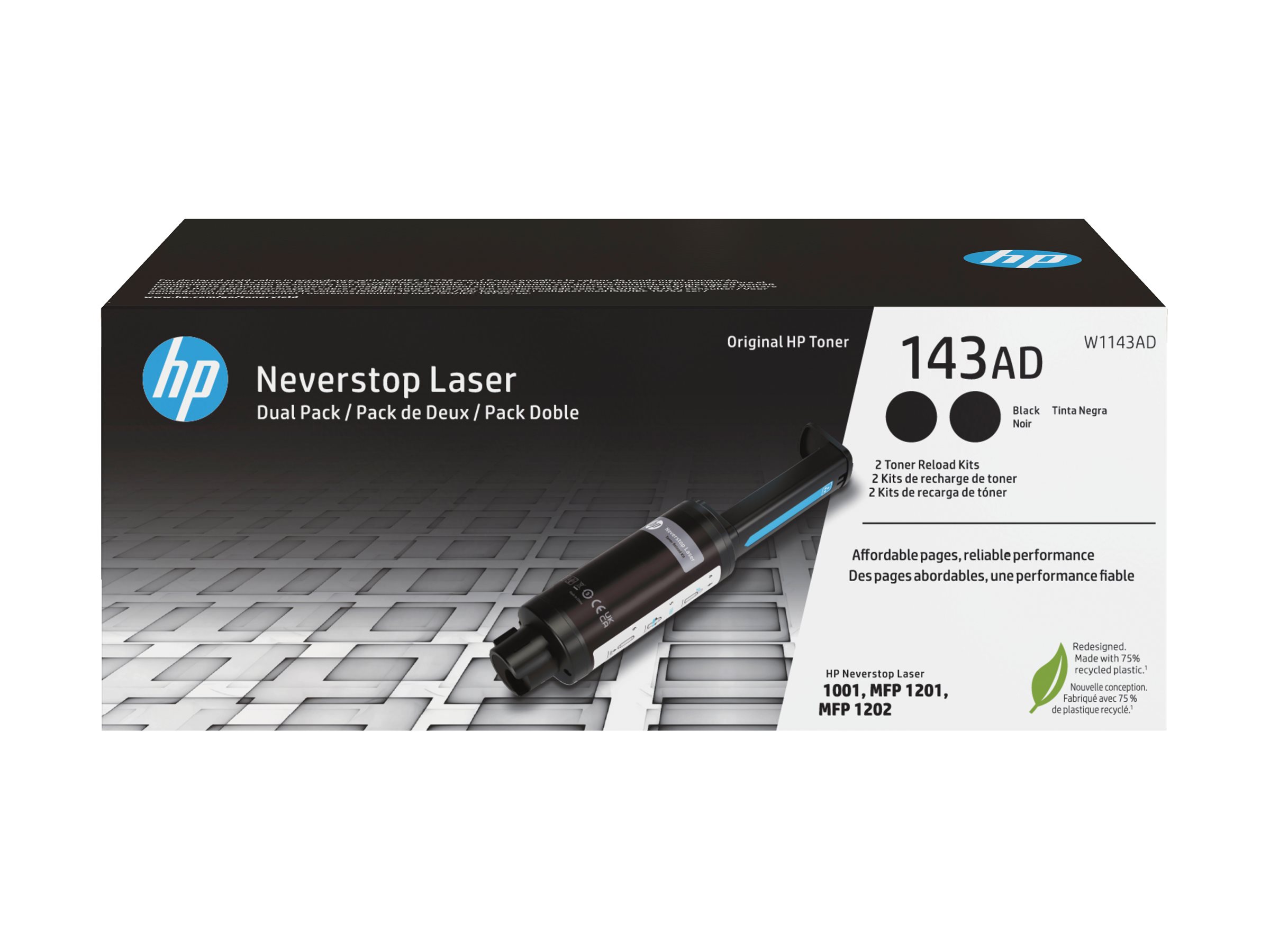 HP 143AD Doppelpack Schwarz Original Neverstop Toner-Nachfüllkit