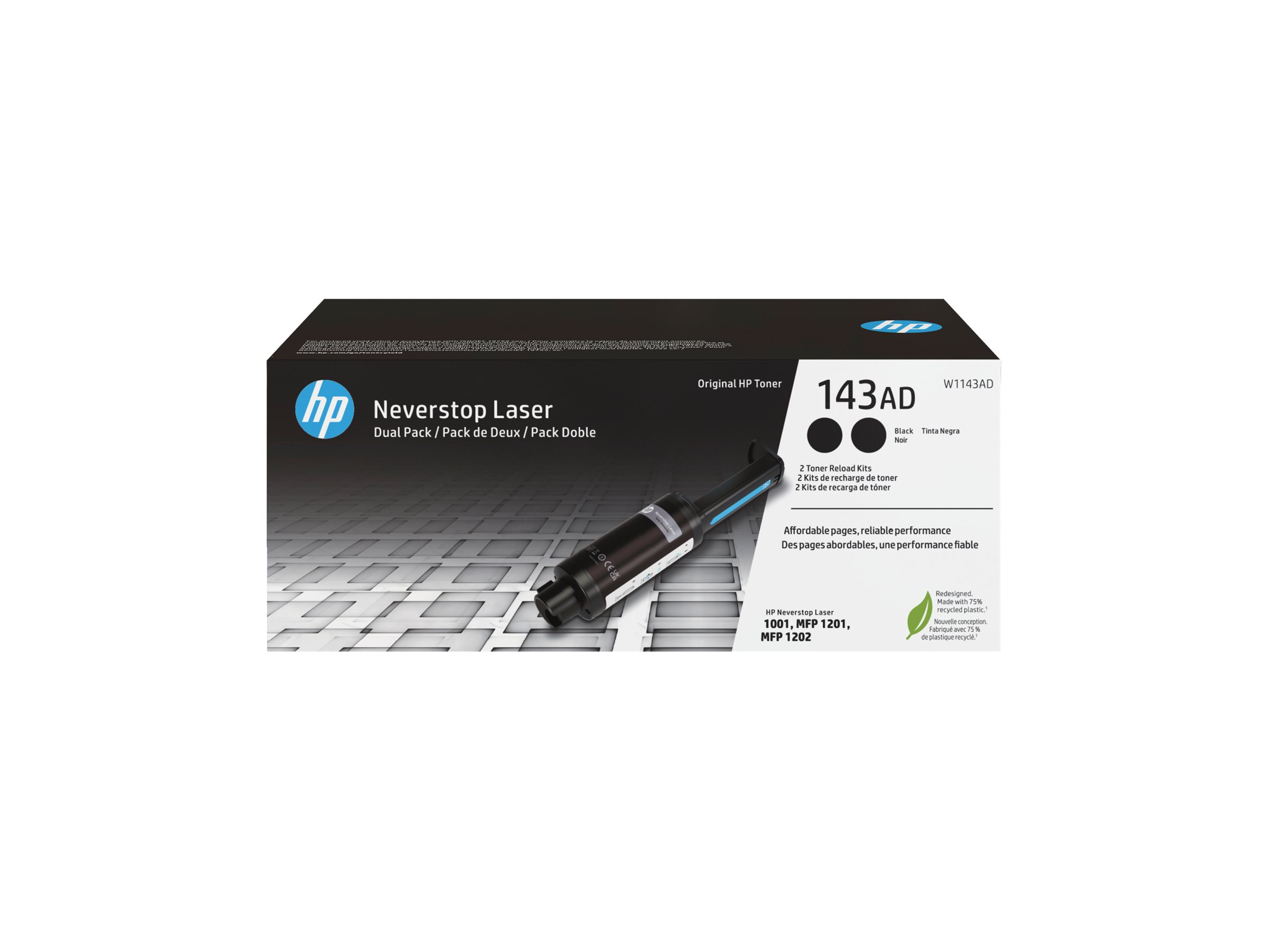 HP 143AD Doppelpack Schwarz Original Neverstop Toner-Nachfüllkit