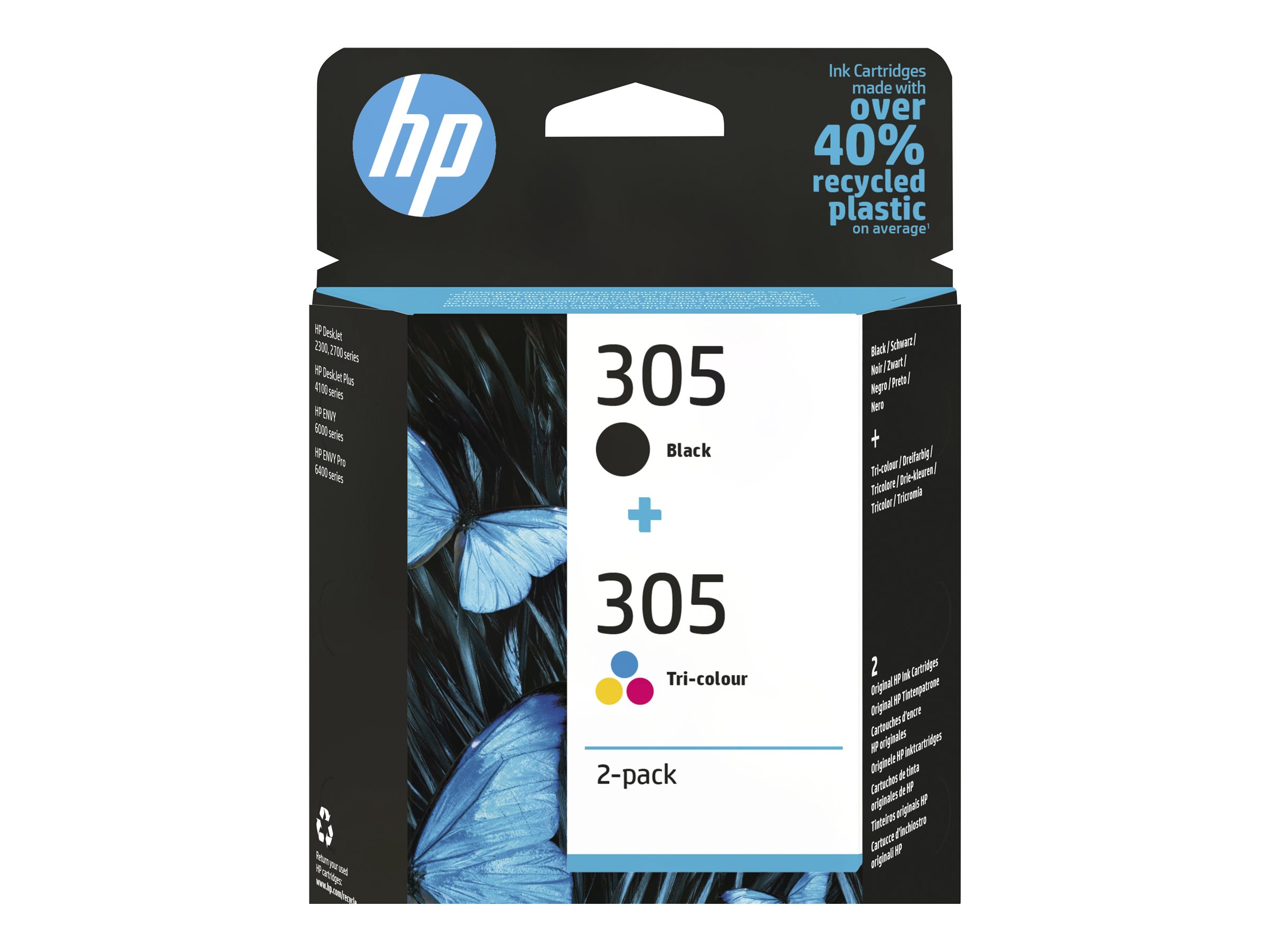 HP 305 2-Pack Tri-color/Black Original ink cartridge