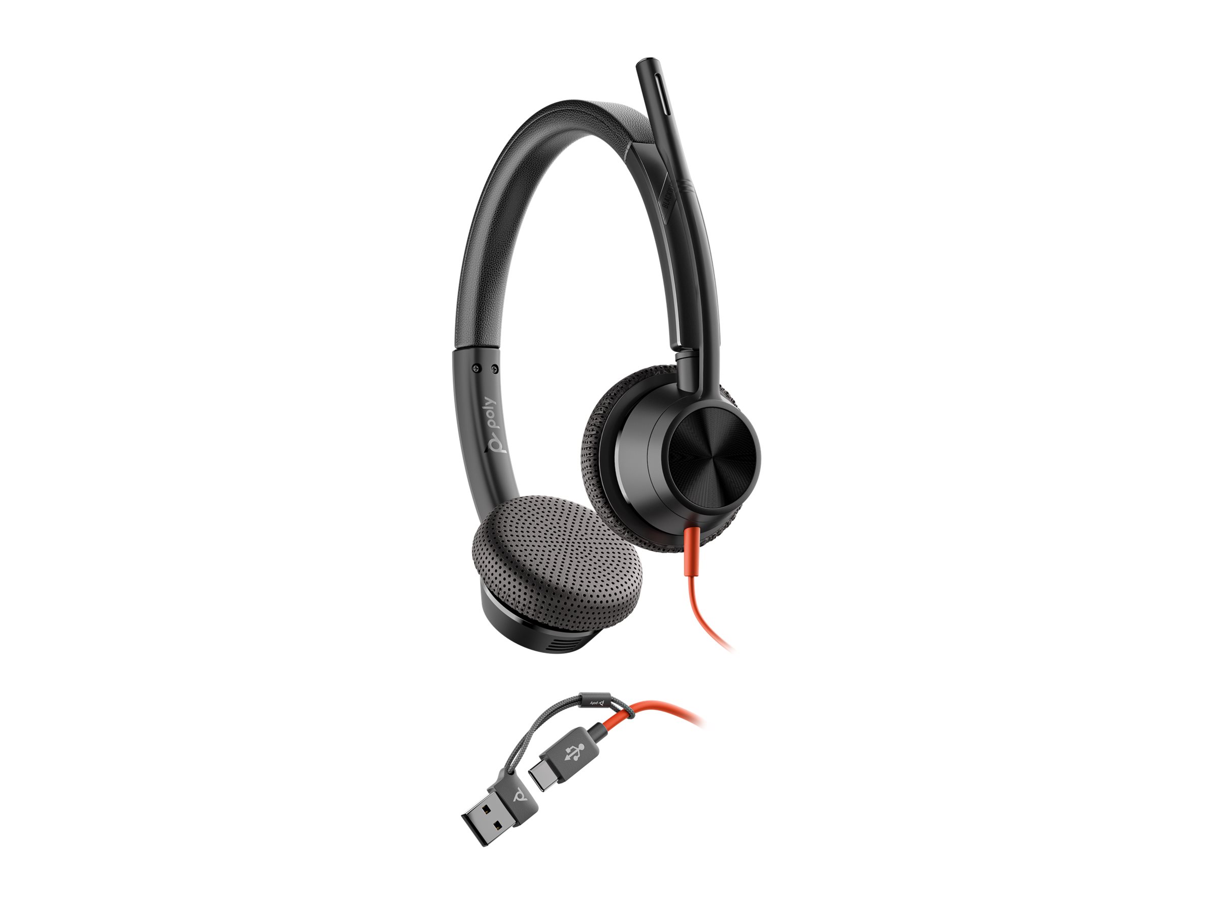 HP Poly Blackwire 3325 Stereo USB-C Headset +3.5mm Plug +USB-C/A Adapter