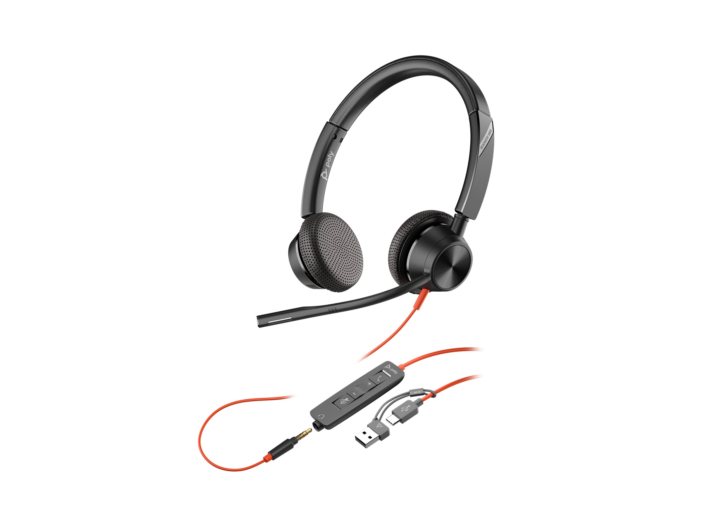 HP Poly Blackwire 3325 Stereo USB-C Headset +3.5mm Plug +USB-C/A Adapter