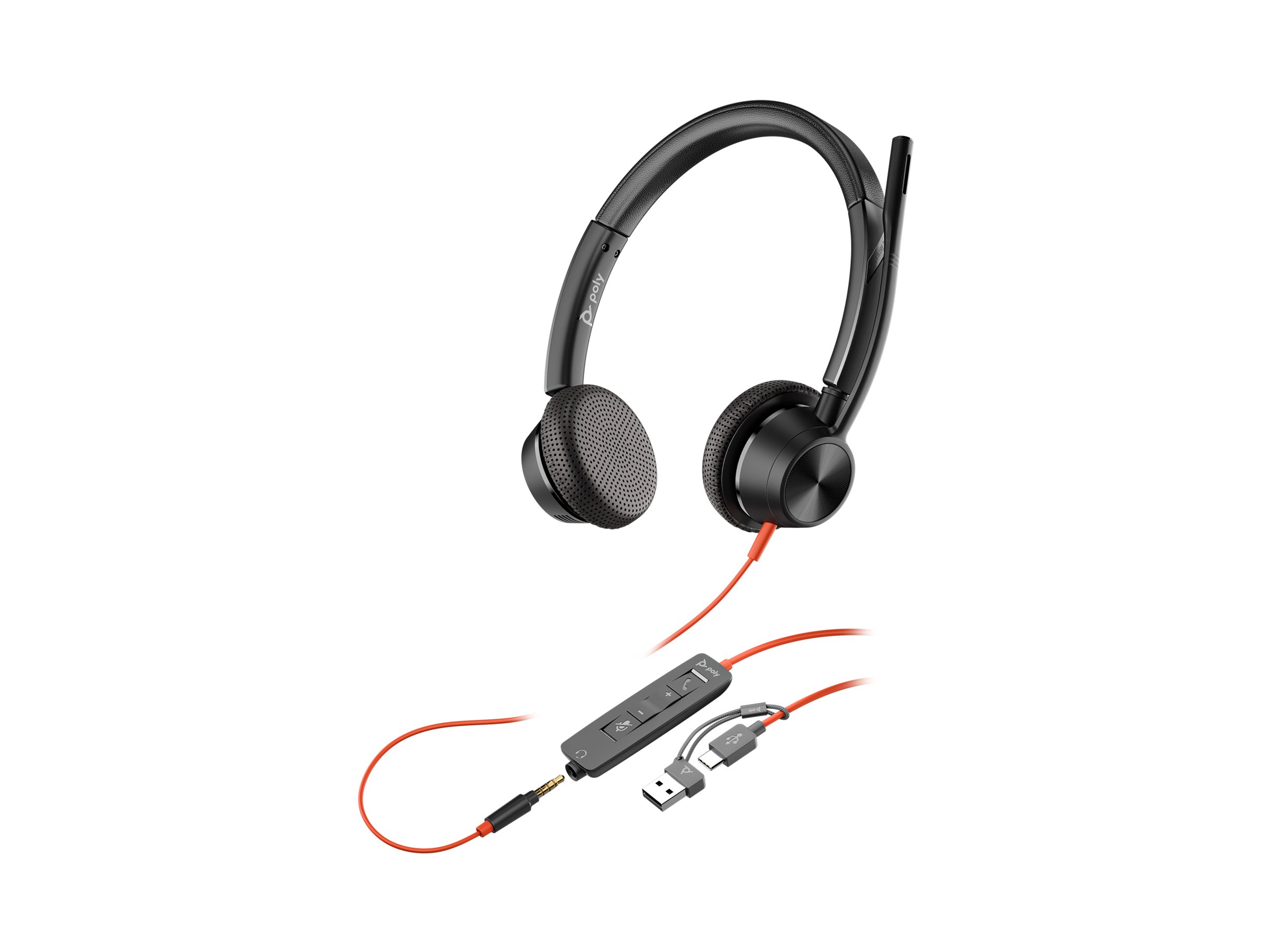 HP Poly Blackwire 3325 Stereo Microsoft Teams Certified USB-C Headset +3.5mm Plug +USB-C/A Adapter