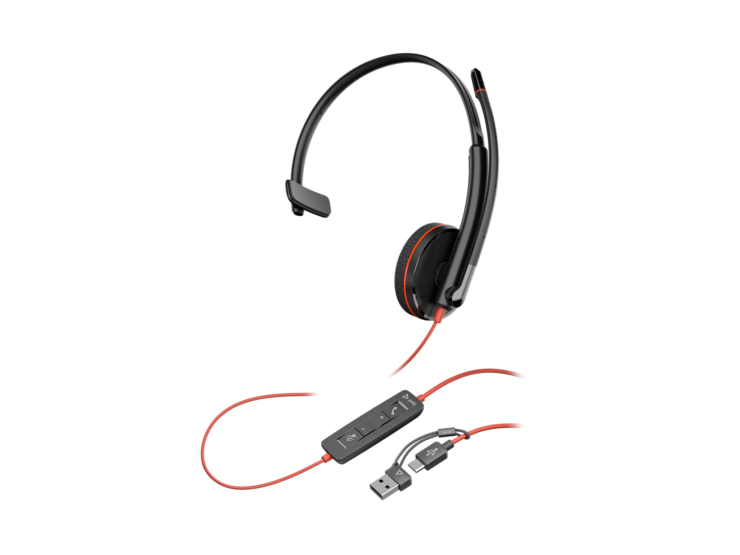 HP Poly Blackwire 3215 Monaural USB-C Headset +3.5mm Plug +USB-C/A Adapter (Bulk)