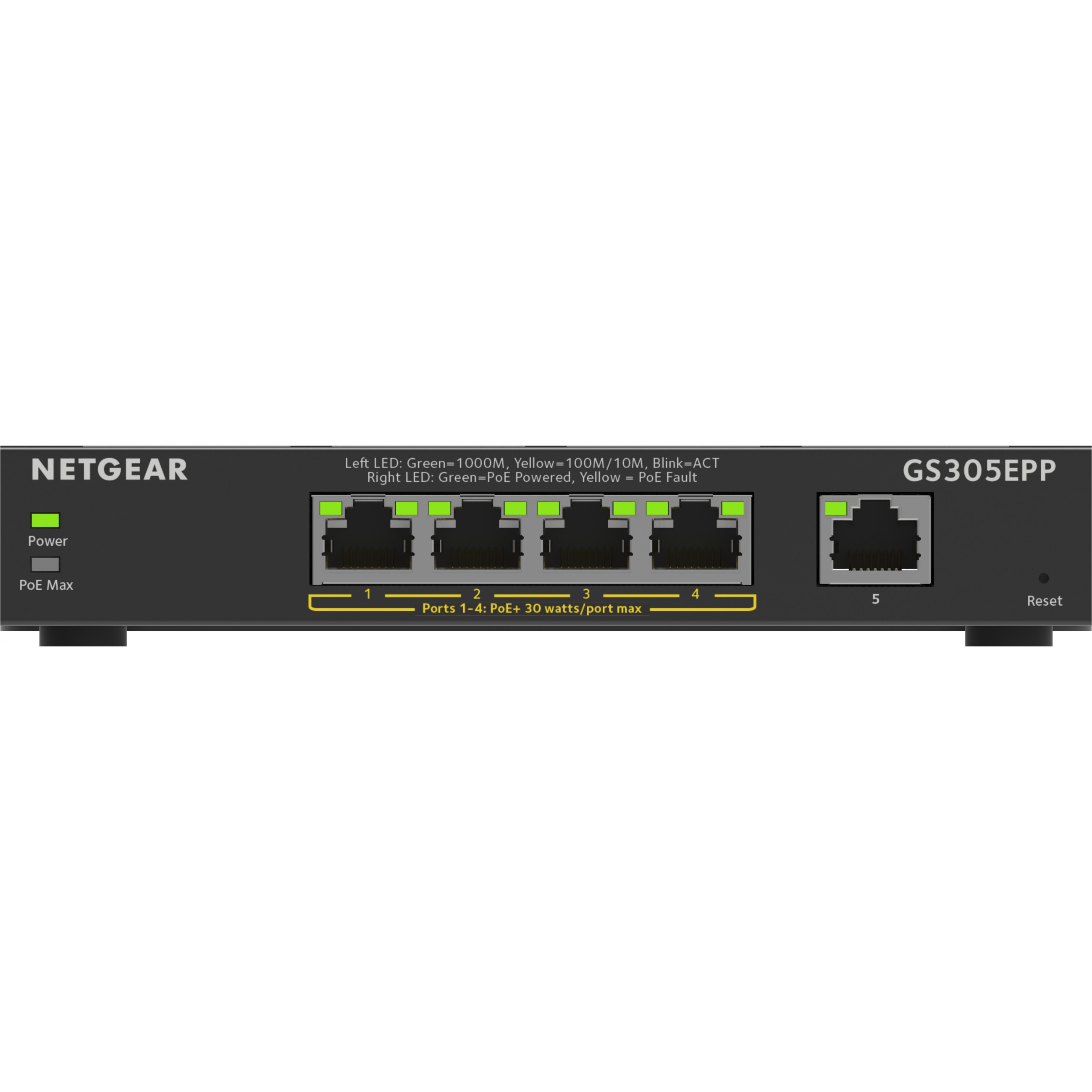 NETGEAR 5-Port Gigabit Ethernet High-Power PoE+ Plus Switch (GS305EPP) Managed L2/L3 Gigabit Ethernet (10/100/1000) Power over Ethernet (PoE) Schwarz
