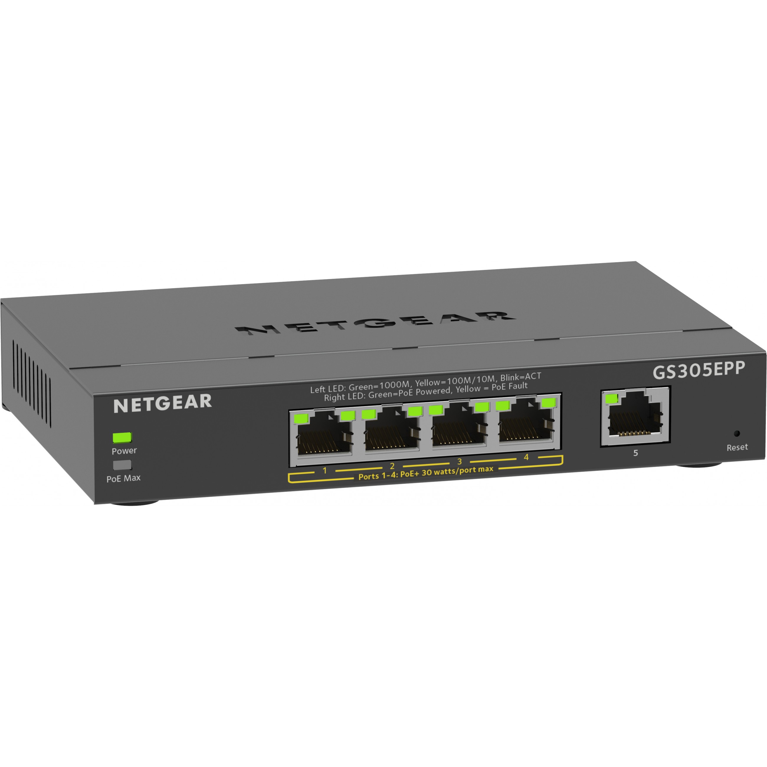 NETGEAR 5-Port Gigabit Ethernet High-Power PoE+ Plus Switch (GS305EPP) Managed L2/L3 Gigabit Ethernet (10/100/1000) Power over Ethernet (PoE) Schwarz