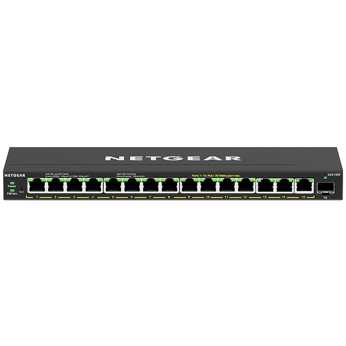 NETGEAR Switch 16x GE GS316EP-100PES PoE+ Gigabit 180W 1SFP