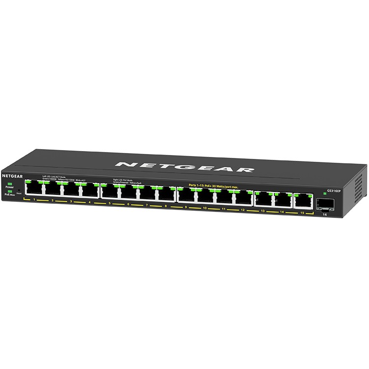 NETGEAR Switch 16x GE GS316EP-100PES PoE+ Gigabit 180W 1SFP