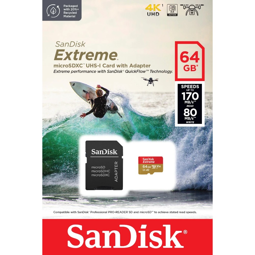 SD MicroSD Card  64GB SanDisk Extreme SDXC inkl. Adapter