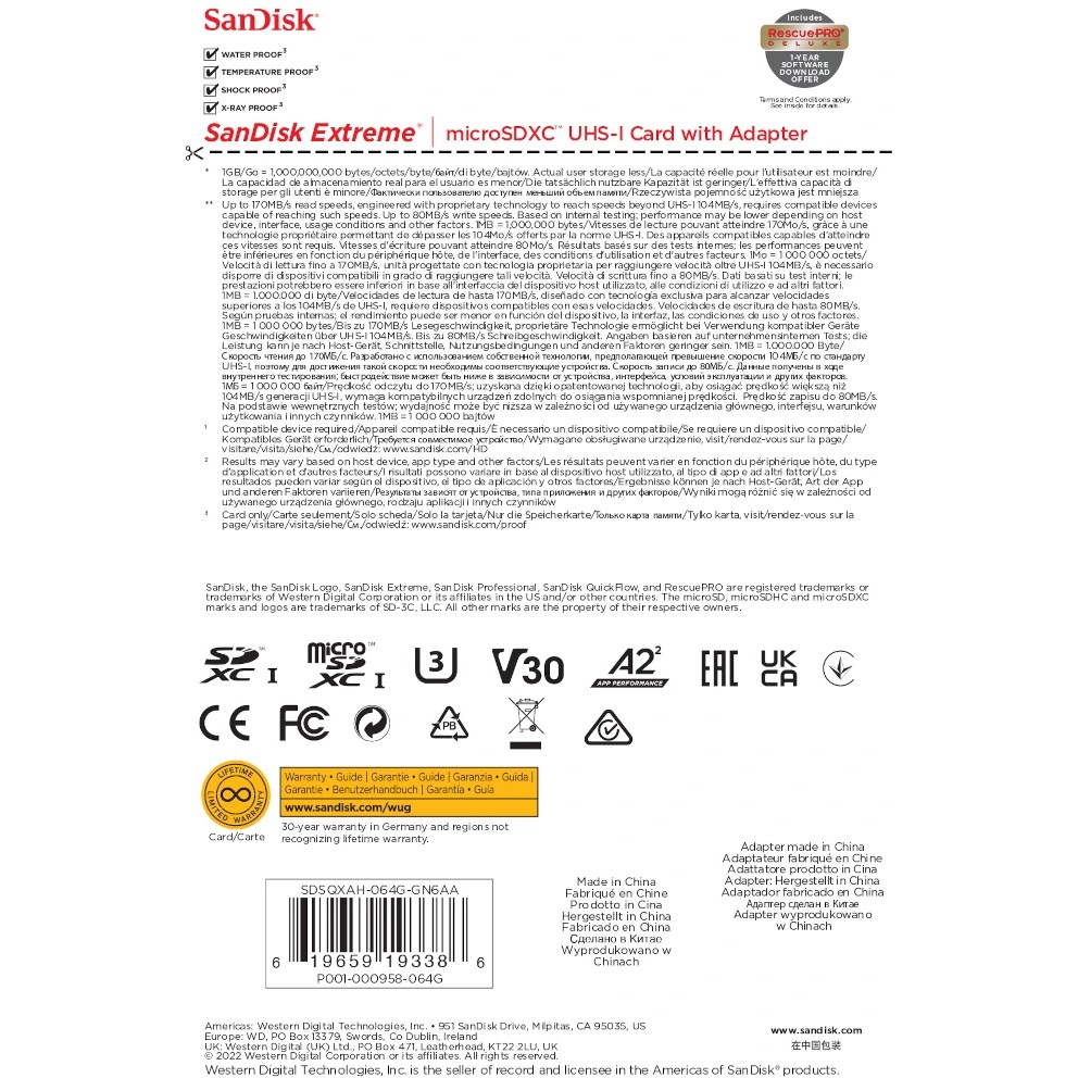 SD MicroSD Card  64GB SanDisk Extreme SDXC inkl. Adapter