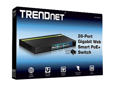 TRENDnet TPE-2840WS 28-Port POE+ Switch Gigabit Smart 24 PoE/PoE+ 4 SFP 195W