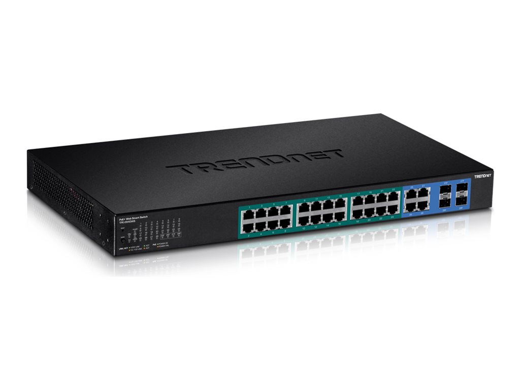 TRENDnet TPE-2840WS 28-Port POE+ Switch Gigabit Smart 24 PoE/PoE+ 4 SFP 195W